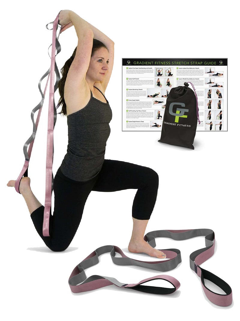 Gradient Fitness Stretching Strap for Physical Therapy, 12 Multi-Loop Stretch Strap 1.5" W x 8' L, Neoprene Handles, Physical Therapy Equipment, Yoga Straps for Stretching, Leg Stretcher, (Pink/Grey) - Image 1
